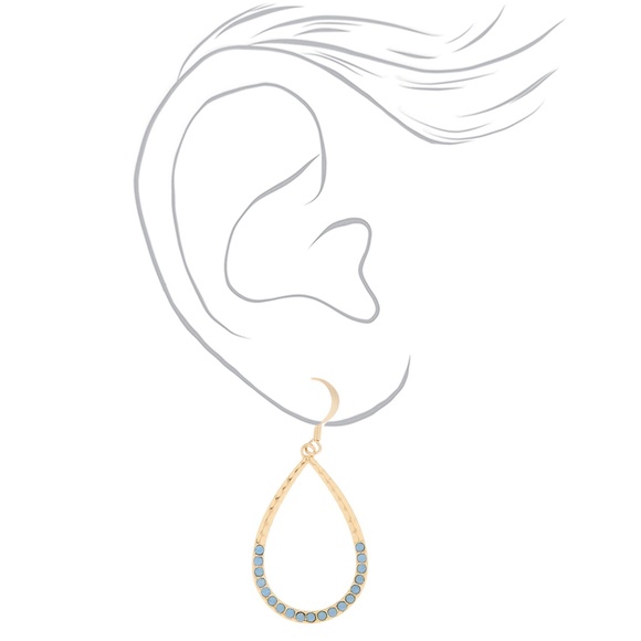 NEW Gold Teardrop Crystal Drop Earrings - Blue NWT - Picture 2 of 6